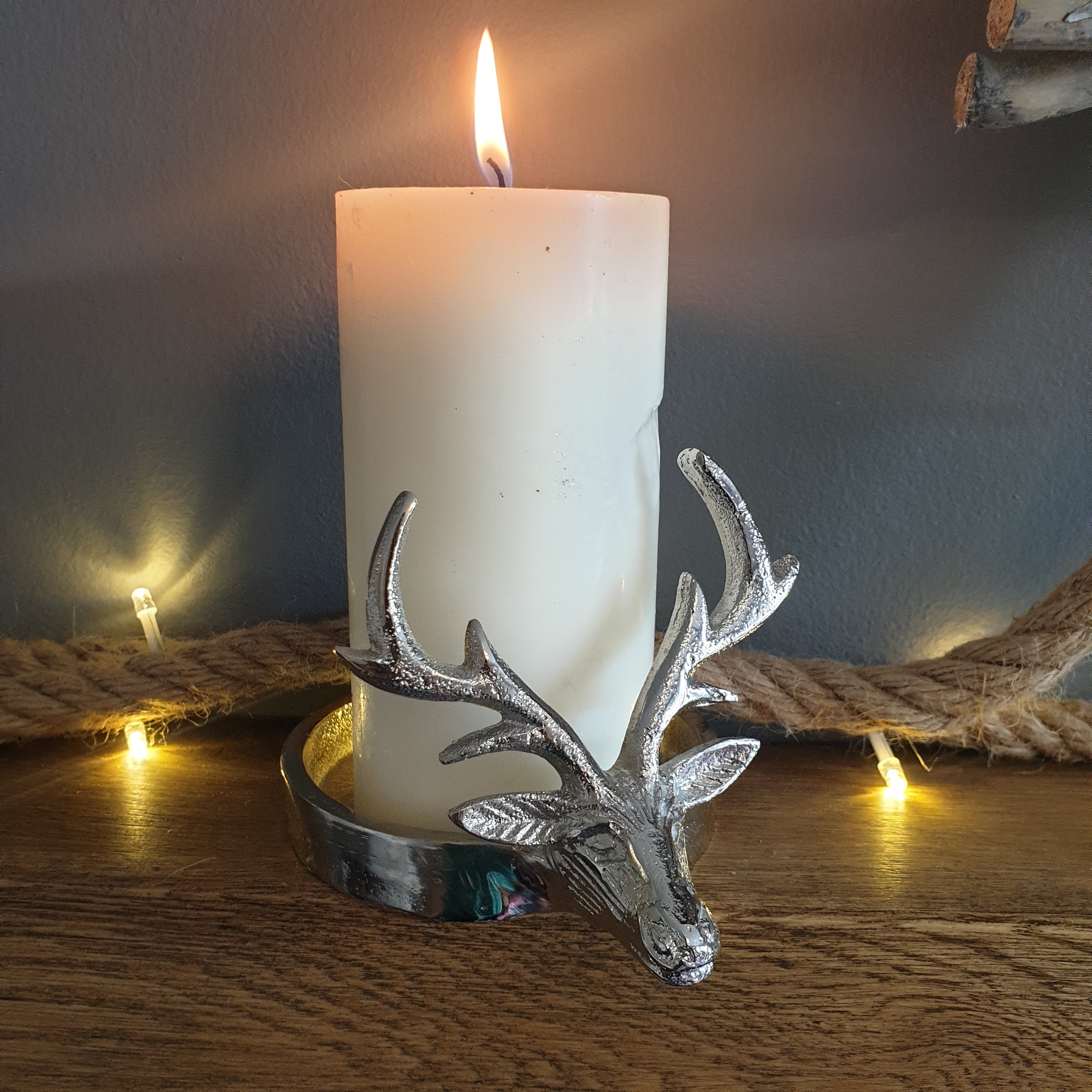 Silver stag deer candle holder Etsy