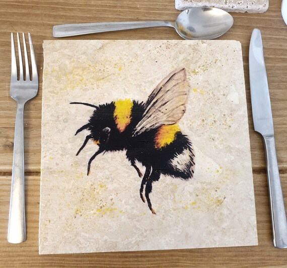 20cm Natural Stone Placemat//worktop Saver bee hare Robin By Tanya Alexander