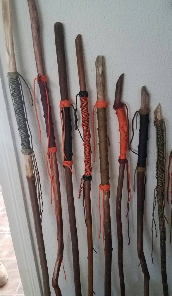 Walking sticks with paracord wrap