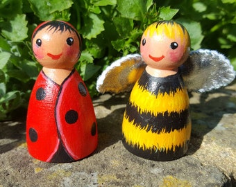 Waldorf pegdoll Cute Fairy Bugs - Ladybird or Bee Peg Doll, 4cm, 5cm or 6cm sizes. Big sisters, brothers or Parents for Baby Bugs!