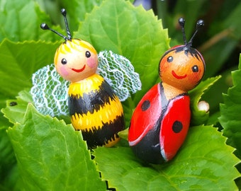 Waldorf mini 3.2cm pegdoll Baby Bugs - Ladybird or Bee. Minibeast Cute Insect Pegdolls, Ladybug, Honey bee wooden toy