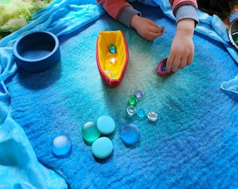 XL 70x70cm Blue Lagoon Hand Felted Playmat, Ultra Premium  Water Lake playscape. Beautiful natural handmade mat for imaginative play