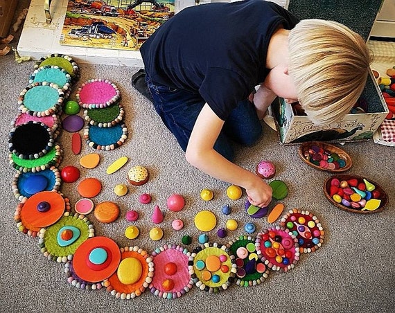 Mini Felted Wool Pebble Playmat: Open Ended Play, Small World Play (11cm)