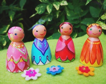 Wooden toy peg doll Flower Fairy, pocket doll, gift for little girl,  3cm to 6cm size doll, Thumbelina, your choice of colours & designs