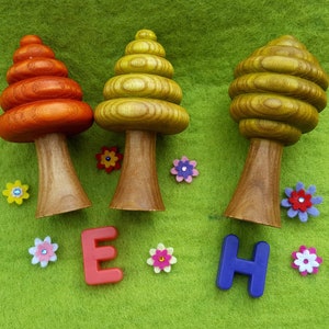 Wooden Toy Tree, Turned Rounded Trees, 10-12cm high, Waldorf play, Natural Small world. Choice of 2 beautiful unique whirly styles
