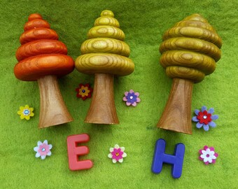 Wooden Toy Tree, Turned Rounded Trees, 10-12cm high, Waldorf play, Natural Small world. Choice of 2 beautiful unique whirly styles