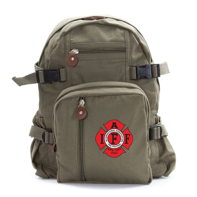 Hiking Gift Retirement Gift IAFF Fire Fighters Canvas Backpack Fire Emblem Laptop Bag
