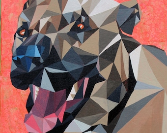 Pitbull Painting Geometric Animal Acrylic Painting Dog Painting Abstract Art Pit bull Art Dog Art Home Decor Pit Bull Lover Geometric Dog