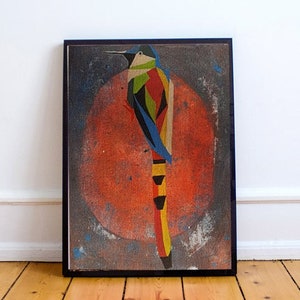 Hummingbird Geometric Bird, Bird Art, Abstract, Acrylic Painting, Home Decor, Bird Gift, One of a kind, Colorful Bird Decor, Bird Lovers Art