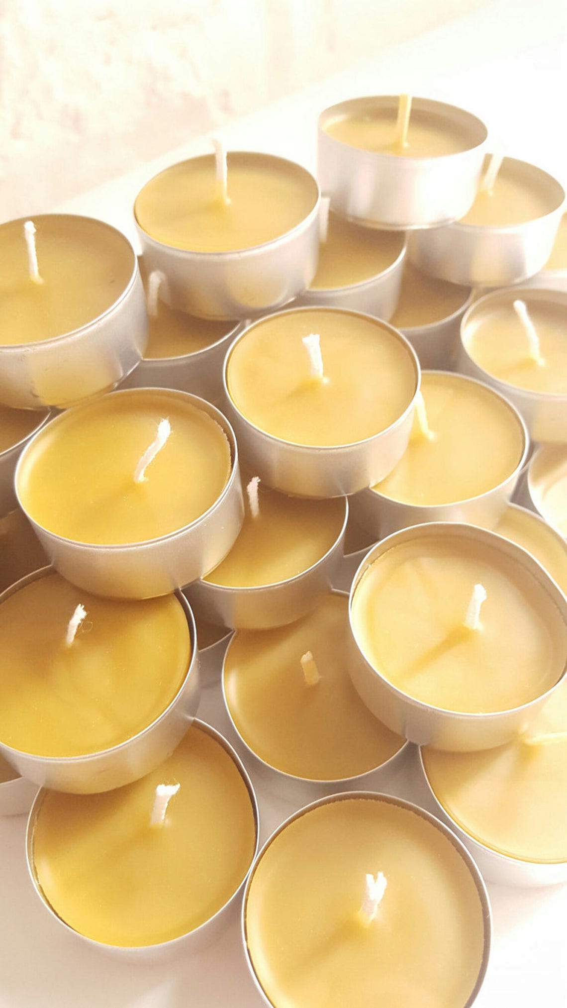 100 Pure & Natural Beeswax Tea Light Candles Unscented Etsy UK
