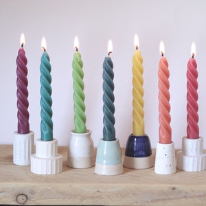 Spiral Beeswax Dinner Candle: Pastel Colors, Handcrafted