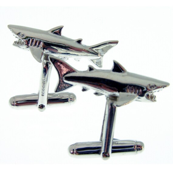 Silver Shark Cufflinks. Hallmarked Silver JAWS Great White Shark