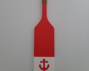 COASTAL NAUTICAL DECORATIVE Oar Paddle Coral and White with Rope and Anchor Accent