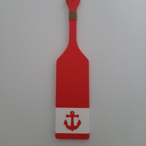 COASTAL NAUTICAL DECORATIVE Oar Paddle Coral and White with Rope and Anchor Accent