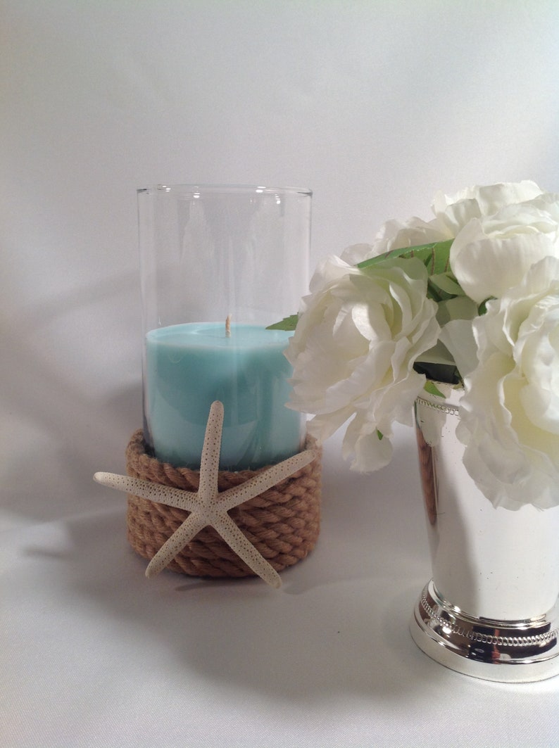 Coastal Beach Nautical Rope Wrapped Glass Pillar Candle Holder Etsy