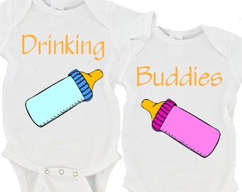 Drinking Buddies | Twin Baby Set | Best Friends Baby Bodysuit