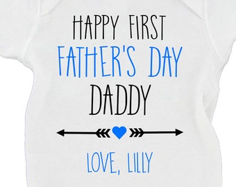 Happy First Father's Day Daddy Grandpa Custom Name | Funny Cute Adorable Father's Day New Father Baby Bodysuit