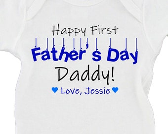 Happy First Father's Day Daddy Papa Custom Name | Funny Cute Adorable Father's Day New Father Baby Bodysuit
