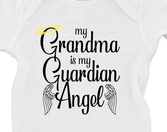 My Grandma Is My Guardian Angel | Grandma/Grandpa/Auntie/Custom Name Baby Bodysuit Sentimental