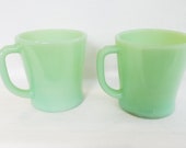 Antique Fire King D-Ring Jadeite Coffee Mugs (2)