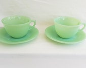 Jane Ray Fire King Jadeite Cup and Saucer Set 1