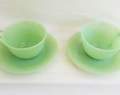 Jane Ray Fire King Jadeite Cup and Saucer Set 2