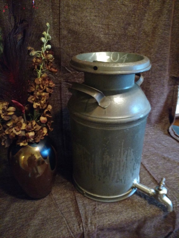 Vintage Large Metal Lidded Milk Can With Spigot Handles Cool Etsy