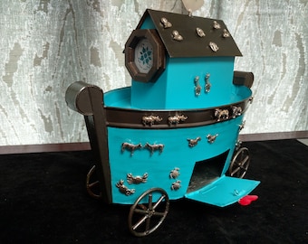 L'arche de Noé sur roues ! Quel incroyable projet d'artisanat en fer blanc des années 70 réinventé. Peut-être une pièce de collection ? Unique en son genre. LIVRAISON GRATUITE !!!