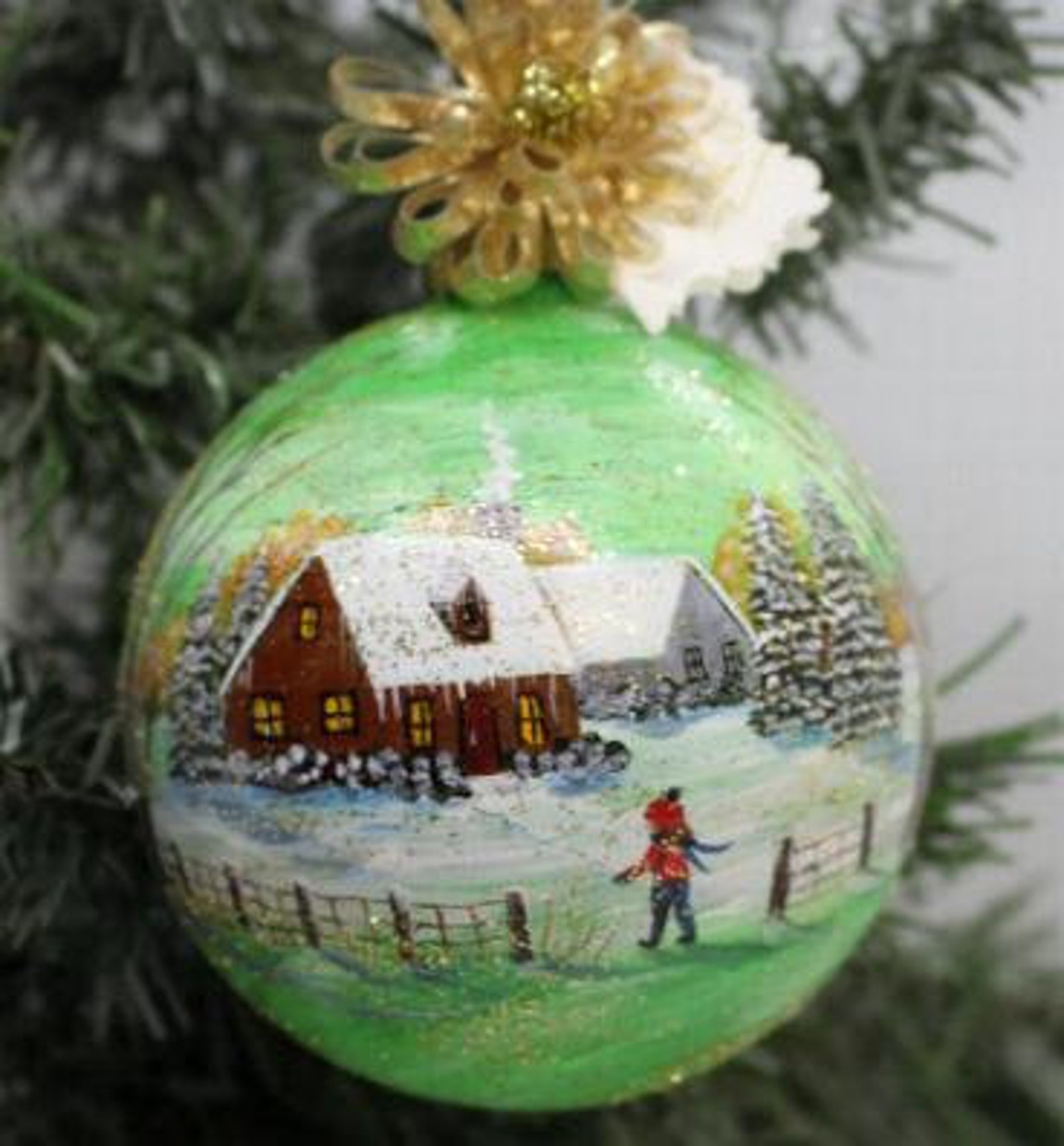 Hand Painted Christmas Ornament Winter Scene Glass Ornament - Etsy