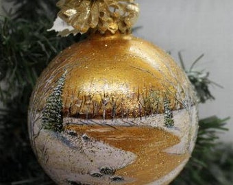 Winter Scene Ornament - Hand Painted Ornament - Winter Scene Ornament - Hand Painted Ornament - Christmas Gift Glass Ornament Painted