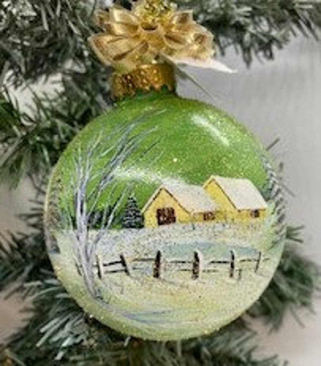 Hand Painted Christmas Ornament Winter Scene Glass Ornament Hand ...