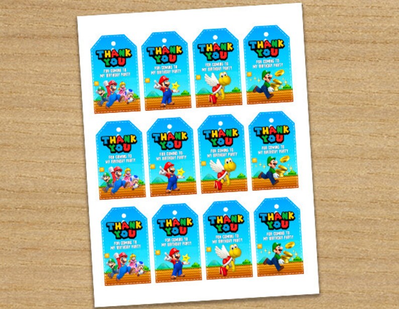 Super Mario Tags Super Mario Bros Thank You Tags Mario Party | Etsy