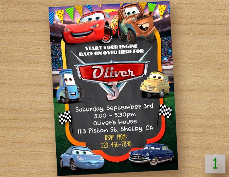 Cars Birthday Invitation Disney Cars Party Invite Cars Etsy