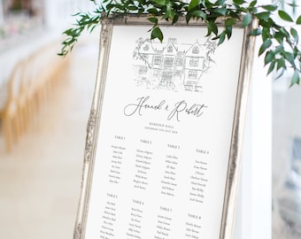 Venue Illustration Printed Wedding Table Plan | Seating Plan | Wedding Welcome Sign | Wedding Sign