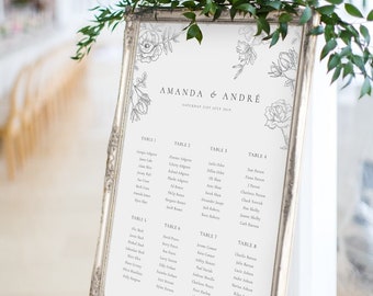Printed Floral Wedding Table Plan | Wedding Printed Seating Plan | Printed Wedding Welcome Sign