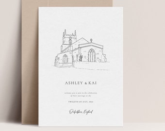 Wedding Venue Invitation | Venue Illustration Intimate Digital Printable Wedding Invitation Card | Calligraphy Wedding Invitation