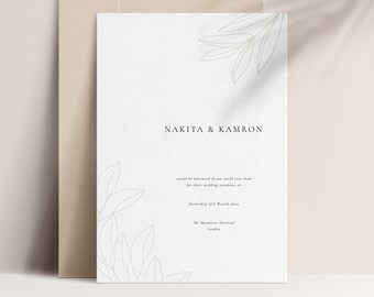 NAKITA Modern Botanical Wedding Invitation | Digital Intimate Wedding Invitation Card | Calligraphy Wedding Invitation