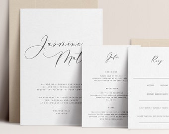 ARDEN Romantic Calligraphy Wedding Invitation Suite | Digital Intimate Wedding Invitation Card | Calligraphy Wedding Invitation