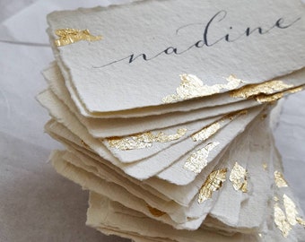 Calligraphy Name Place Cards with Gold Leaf | Handwritten Name Card
