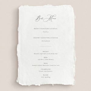 Menù del bar per matrimoni stampato su carta fatta a mano / Menù del bar calligrafico / Menù del bar per sposi stampabile per matrimoni / Cartello per bevande del bar per matrimoni