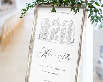 Venue Illustration Printed Wedding Welcome Sign | Printed Welcome Wedding Plan | Printed Wedding Sign