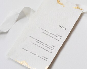 Minimalist Wedding Menu Card with Gold Leaf | Gold Foil Wedding Menu| Luxury Wedding Menu Cotton Rag Paper