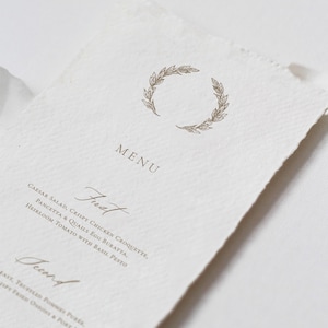 Carta menu di nozze con ghirlanda di lusso / Menu di nozze con stemma dorato / Menu di nozze di lusso Carta di cotone / Menu di nozze italiani di destinazione di lusso