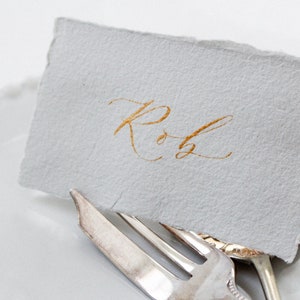 Calligraphy Name Place Cards on Light Grey Italian Handmade Paper Handwritten Name Card Wedding Place Card Table Name Card image 1