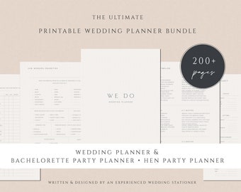 BUNDLE Wedding Planner Printable | Hen Planner | Bachelorette Planner | Minimalist Digital Planner | Instant Download Wedding Help Guide