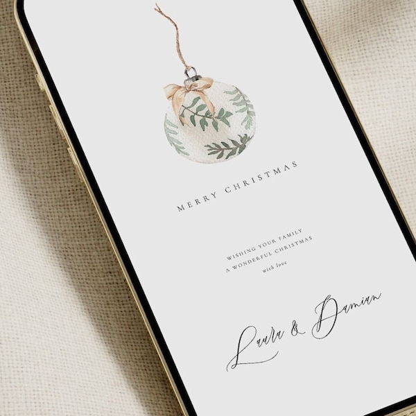 Digitale Weihnachtskarte | Personalisierte Digitale Weihnachten | Minimalistische Beige Weihnachts-E-Card | Canva Bearbeiten Sie personalisierte Weihnachtskarte