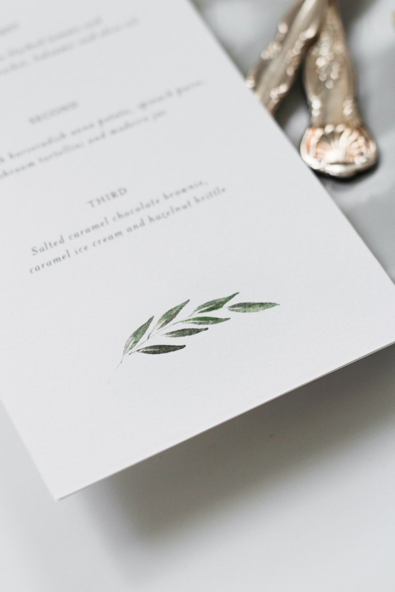 Wedding Menu Card with Watercolour Leaf image 1