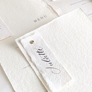 Wedding Menu Card & Personalised Calligraphy Place Card | Calligraphy Place Card Gold Rivet Menu | Personalised Name Wedding Menu Rag Paper