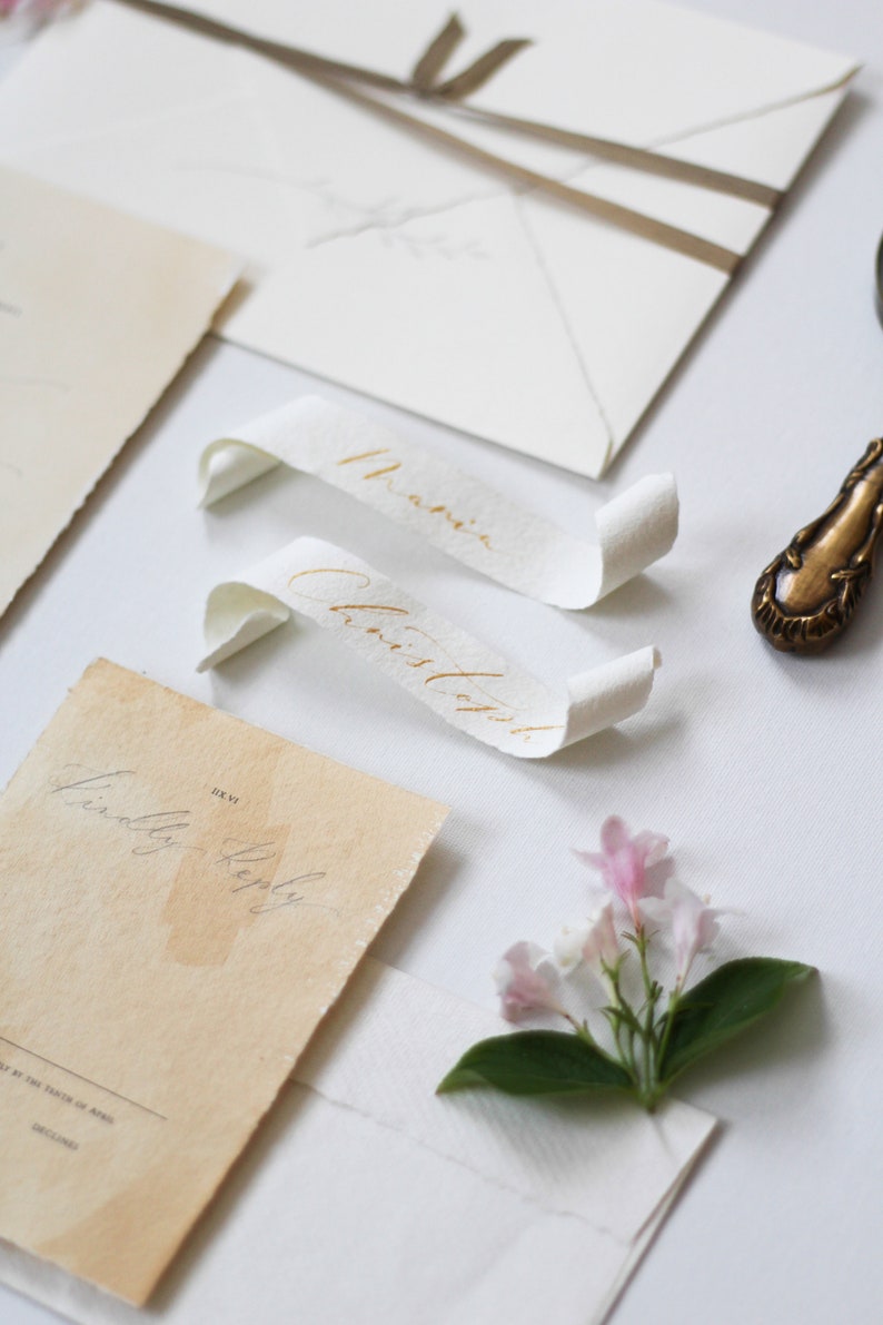 Handwritten Name Card Calligraphy Name Place Card Scrolls Gold Ink