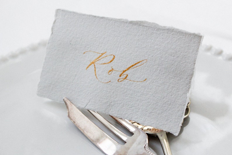 Calligraphy Name Place Cards on Light Grey Italian Handmade Paper Handwritten Name Card Wedding Place Card Table Name Card image 1